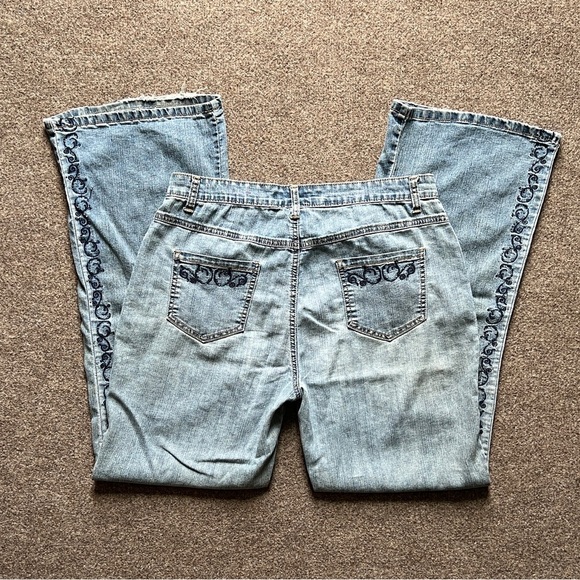 COS Denim - Vintage COS Jeans Blue Light Wash Flared Denim Rhinestone Embroidered Size 10